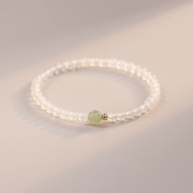Natural White Agate Jade Luck Protection Bracelet 15cm