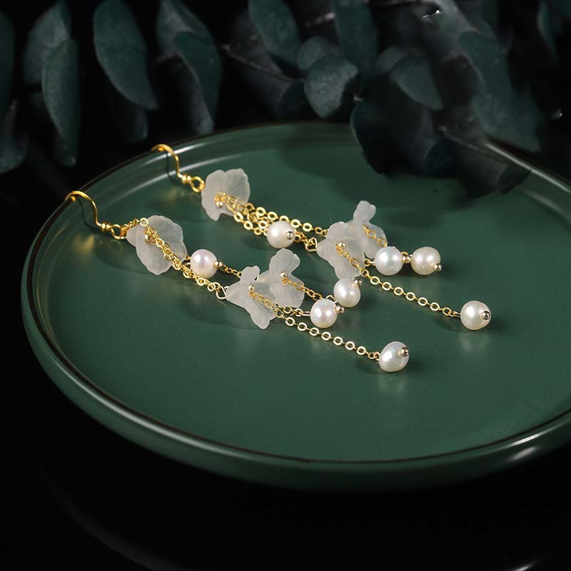 Pearl Flower Petals Luck Drop Earrings 4mm