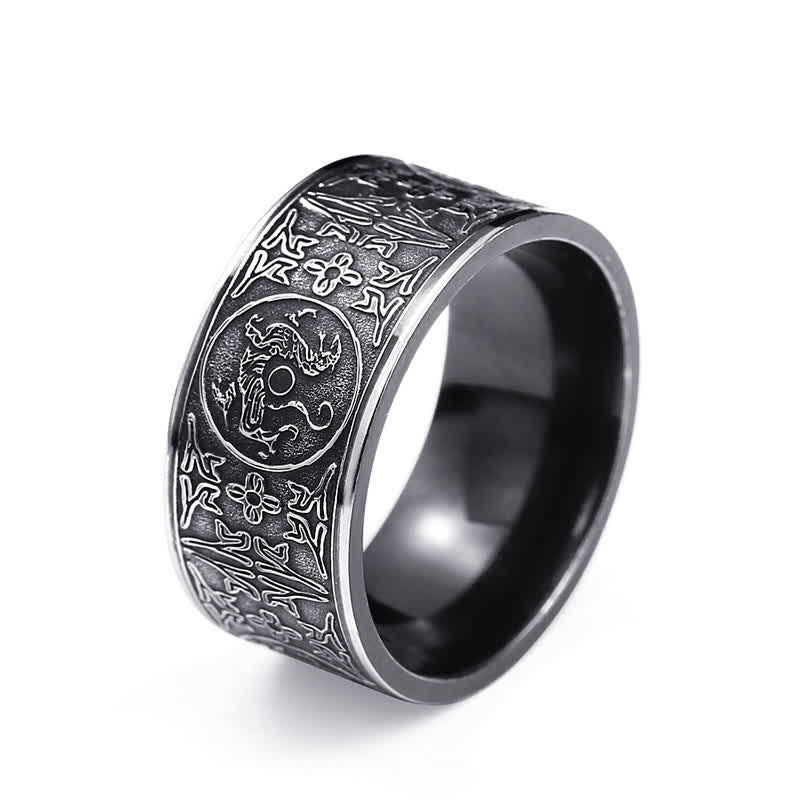 Carved Four Guardian Beasts Dragon Ring in Titanium Steel