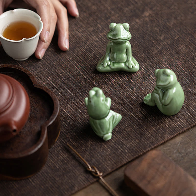 Mini Ceramic Meditation Frog Figurine for Luck & Wealth