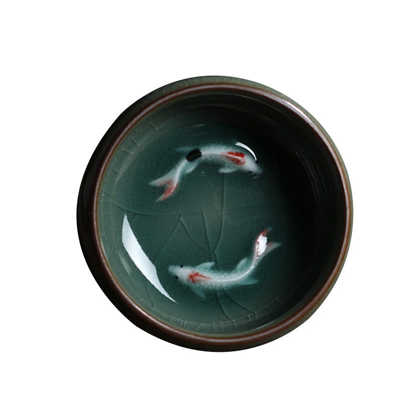 Colorful Koi Fish Ceramic Teacup 60ml | Zen Decor