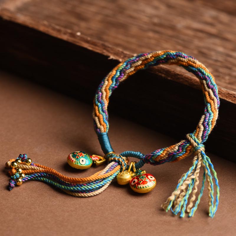 Gold Swallowing Beast Family Luck Bracelet | Colorful String