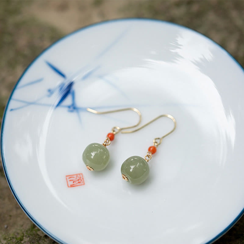 925 Sterling Silver Jade Drop Earrings for Luck & Prosperity
