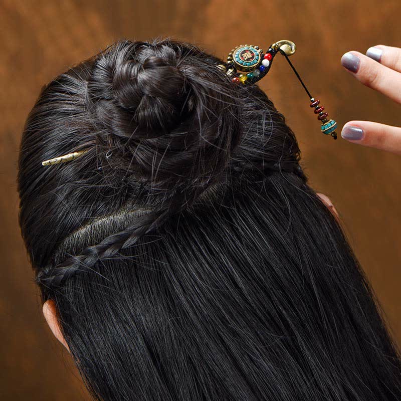 Tibetan Turquoise Agate Protection Hairpin Decoration 16.2cm