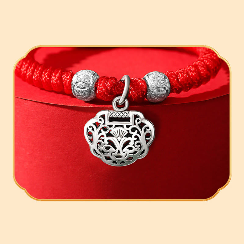 925 Sterling Silver Chinese Lock Charm Red String Kid's Protection Bracelet