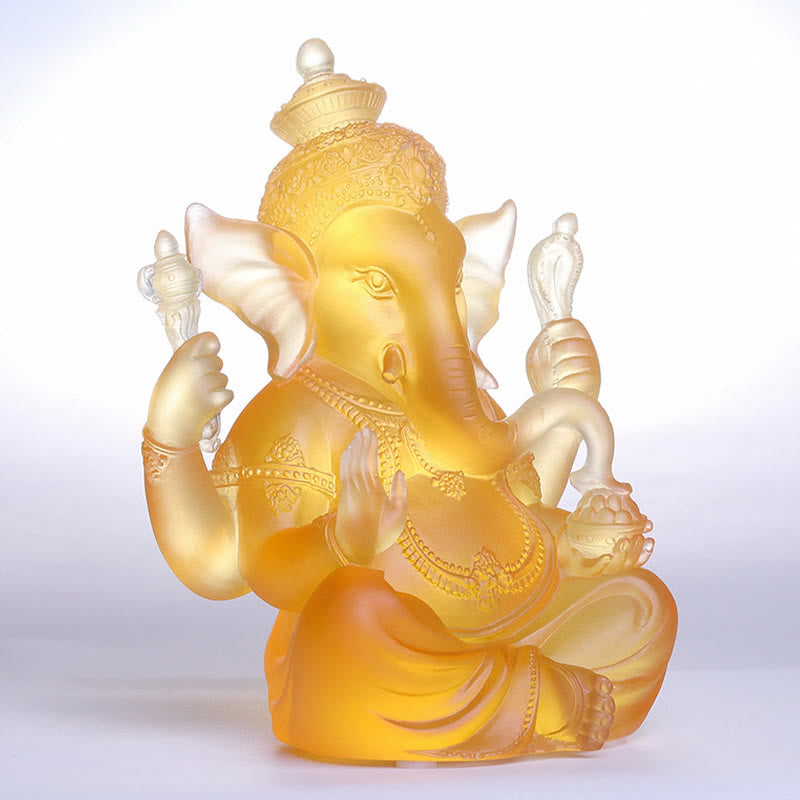 Handmade Liuli Crystal Ganesh Statue 11.5cm Protection Art