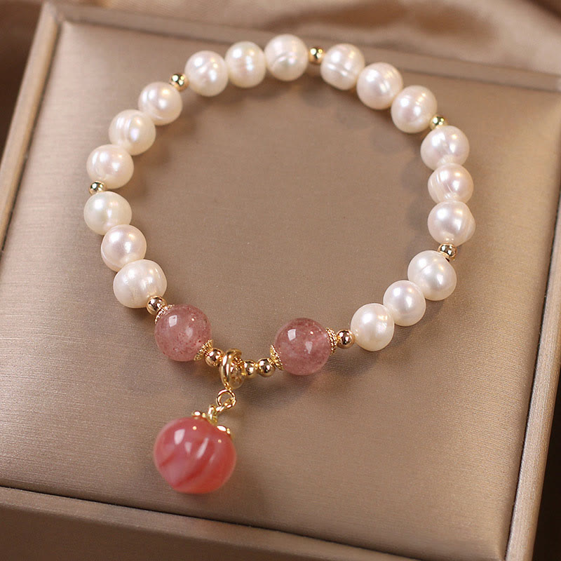 8mm Pearl Strawberry Quartz Love Wisdom Bracelet