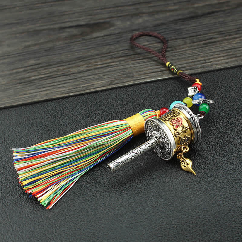 Om Mani Padme Hum Prayer Wheel Tassel Car Hanging
