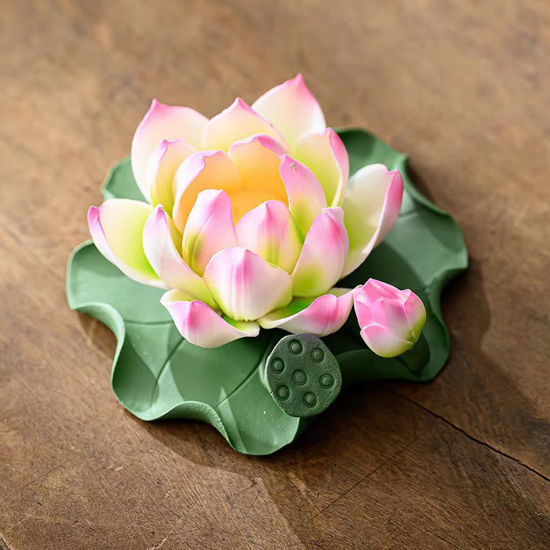 Ceramic Lotus Flower Leaf Pod Incense Burner 10.5cm