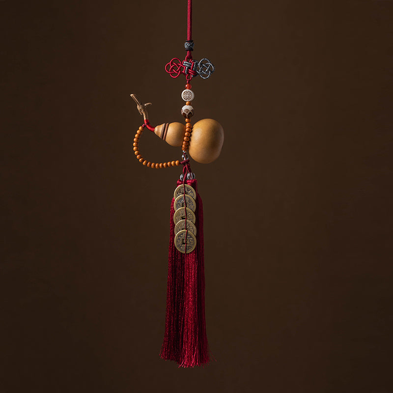 Feng Shui Five Emperor Coins Gourd Tassels 41cm Decoration