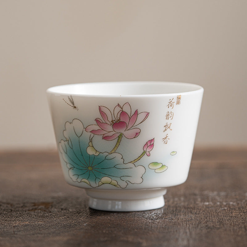 Zen Ceramic Teacup with Lotus Flower and Mountain Design 100ml