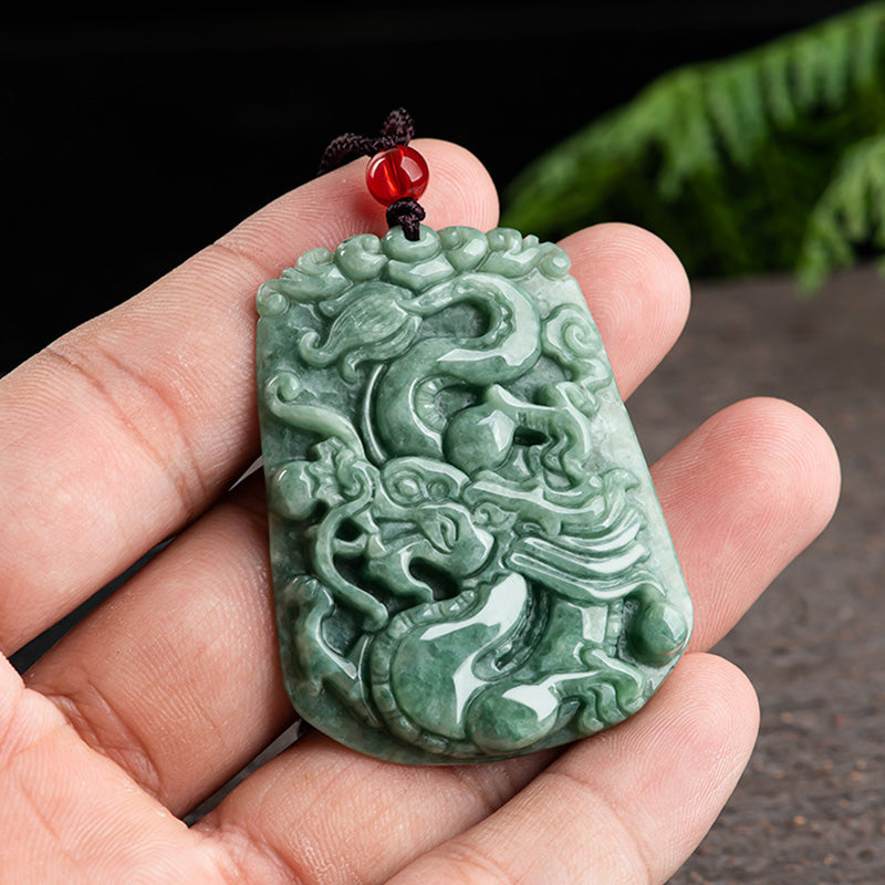 Jade Dragon Strength Necklace 50cm Pendant for Protection