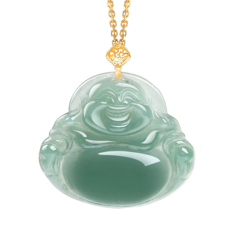 Natural Jade Laughing Buddha Prosperity Necklace Pendant