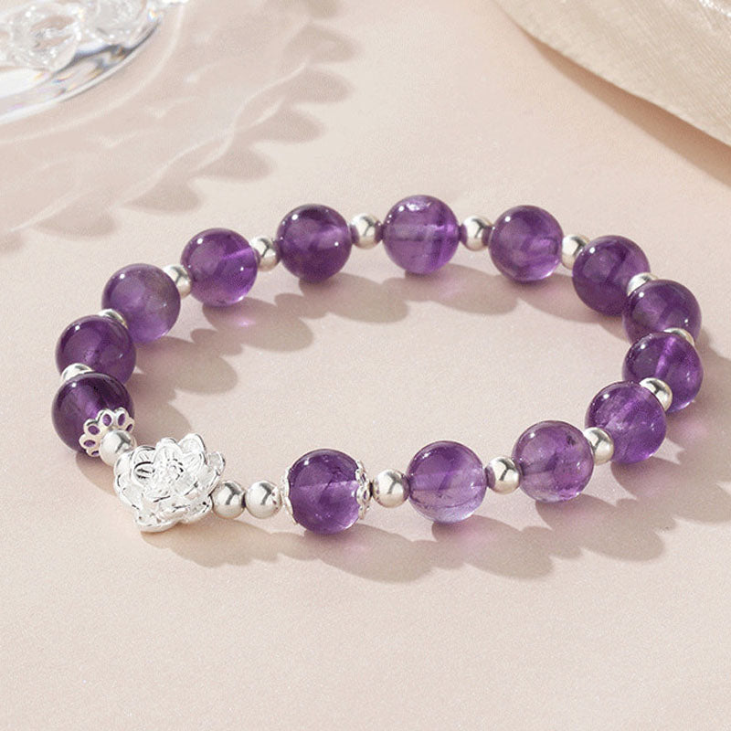 925 Sterling Silver Amethyst Lotus Spiritual Bracelet