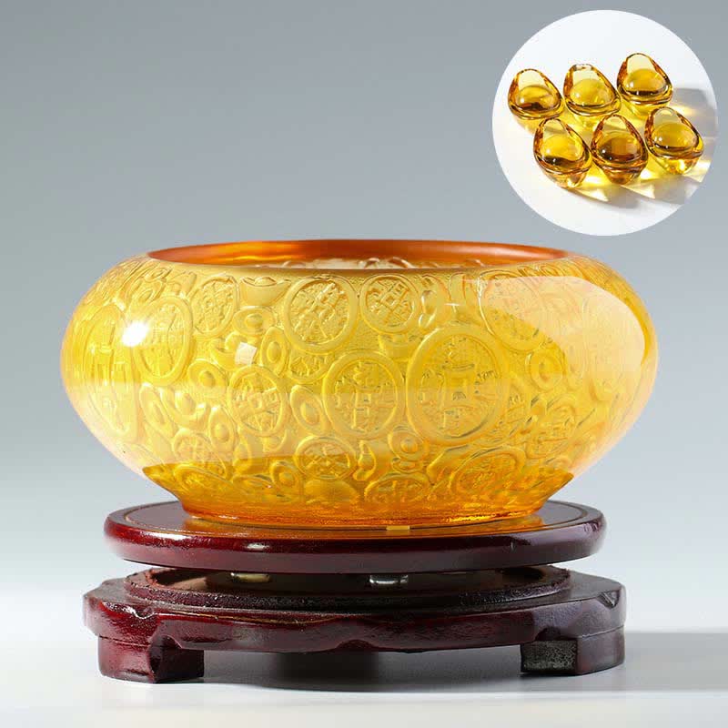 Handmade Liuli Crystal Treasure Bowl for Prosperity Decor