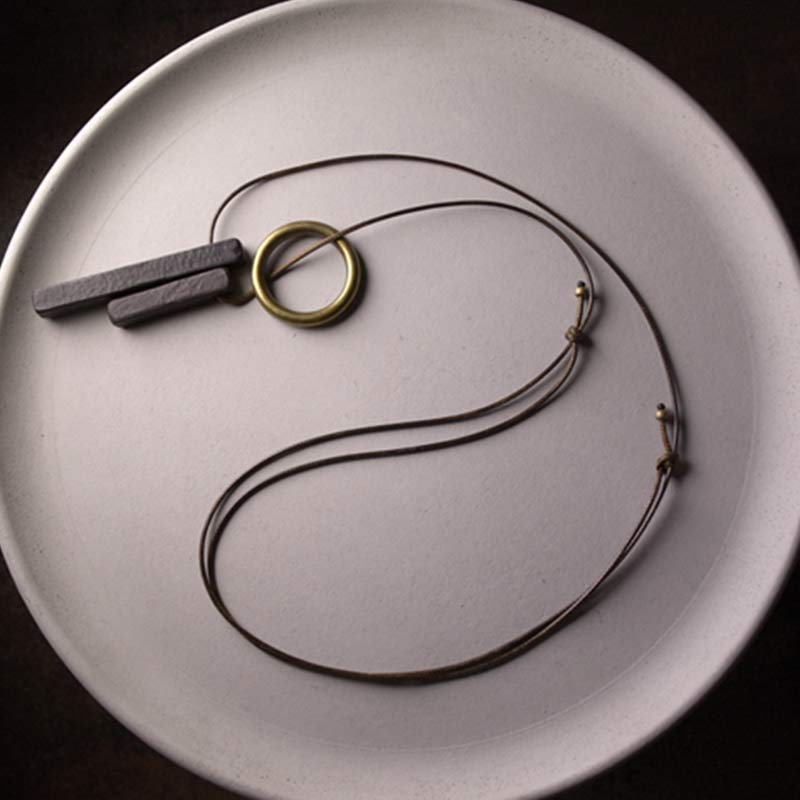 Ebony Wood Zen Circle Necklace for Enlightenment & Calm