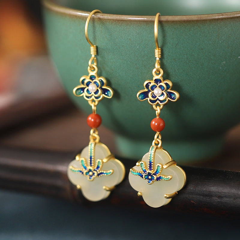 Lucky Four Leaf Clover Jade Earrings for Abundance & Luck
