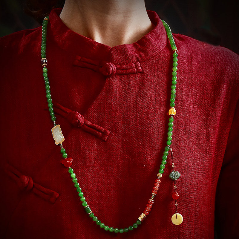 108 Beads Cyan Jade Buddha Bracelet for Luck & Healing Harmony