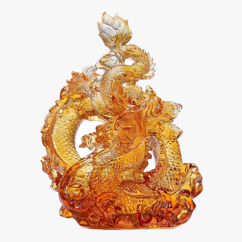 Small Colorful Liuli Crystal Dragon Statue for Protection & Luck