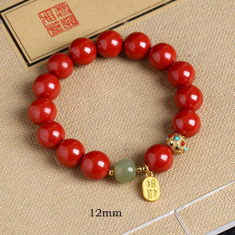 Unisex Cinnabar and Green Aventurine Charm Bracelet 8mm