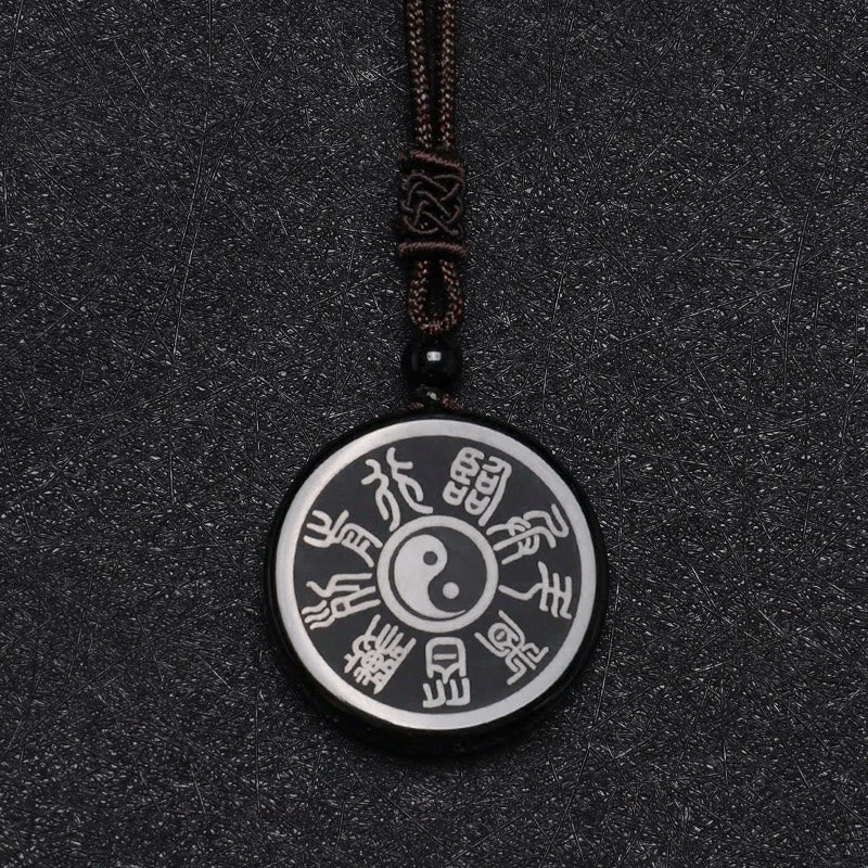 Black Obsidian Taoism Yin Yang Necklace for Purification