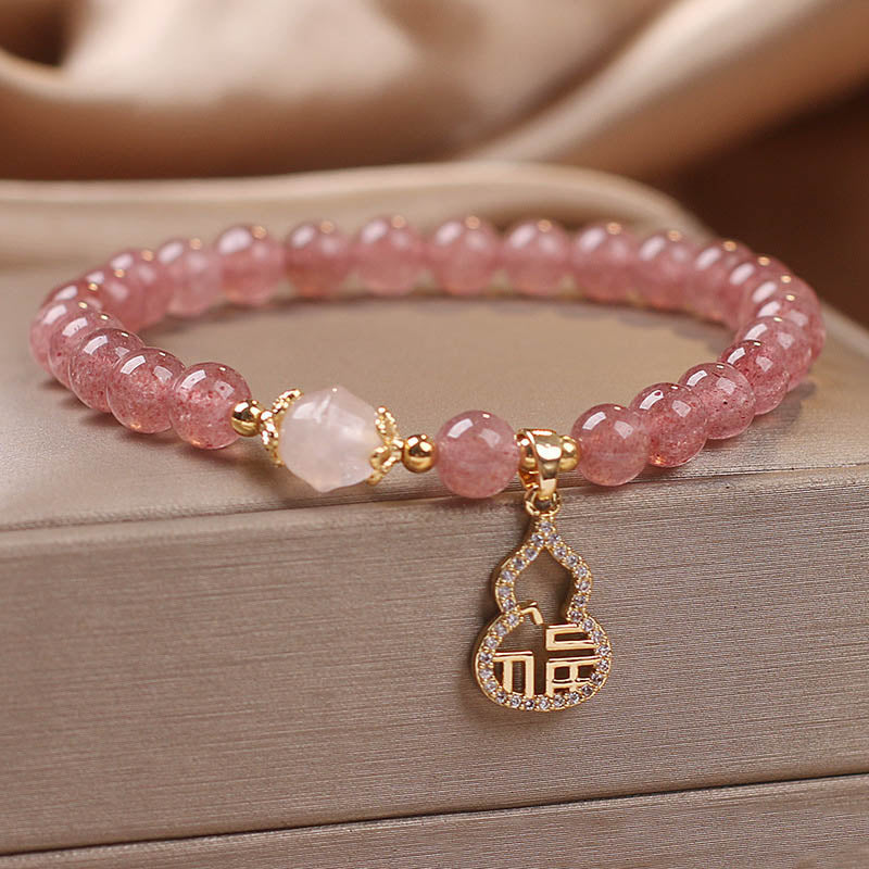 Strawberry Quartz Positive Energy Bracelet with Fu Charm
