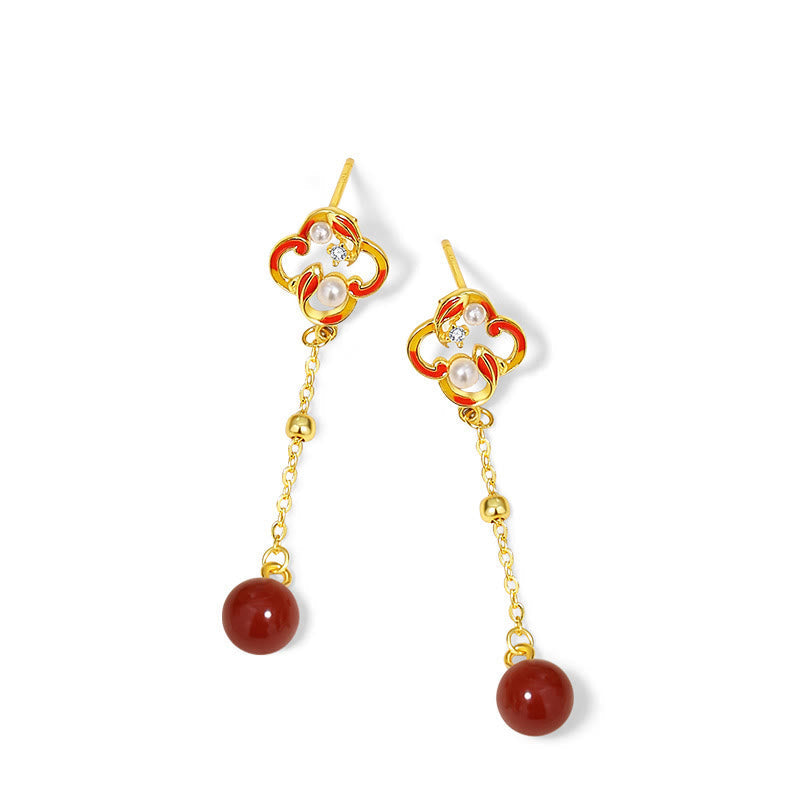 925 Sterling Silver Koi Fish Jewelry Set with Red Agate Pearl