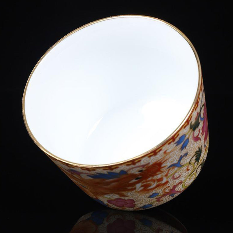 2Pcs Dragon Phoenix Ceramic Tea Cups for Zen Decor