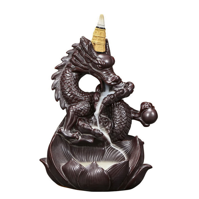 Ceramic Dragon Lotus Incense Burner for Strength & Protection