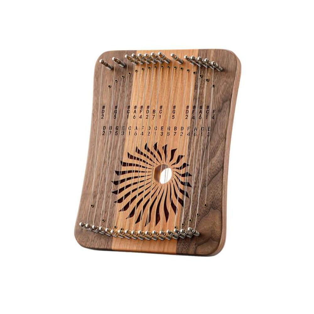 Wooden kalimba with decorative spiral sound hole in Adjustable Lyre Harp product