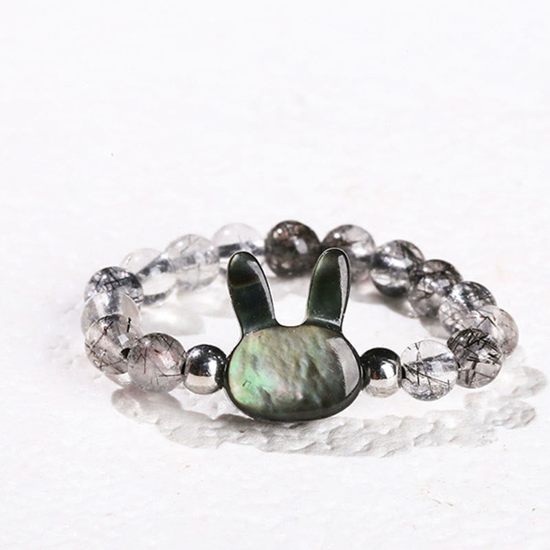 Adjustable 3mm Black Rutilated Quartz Rabbit Ring