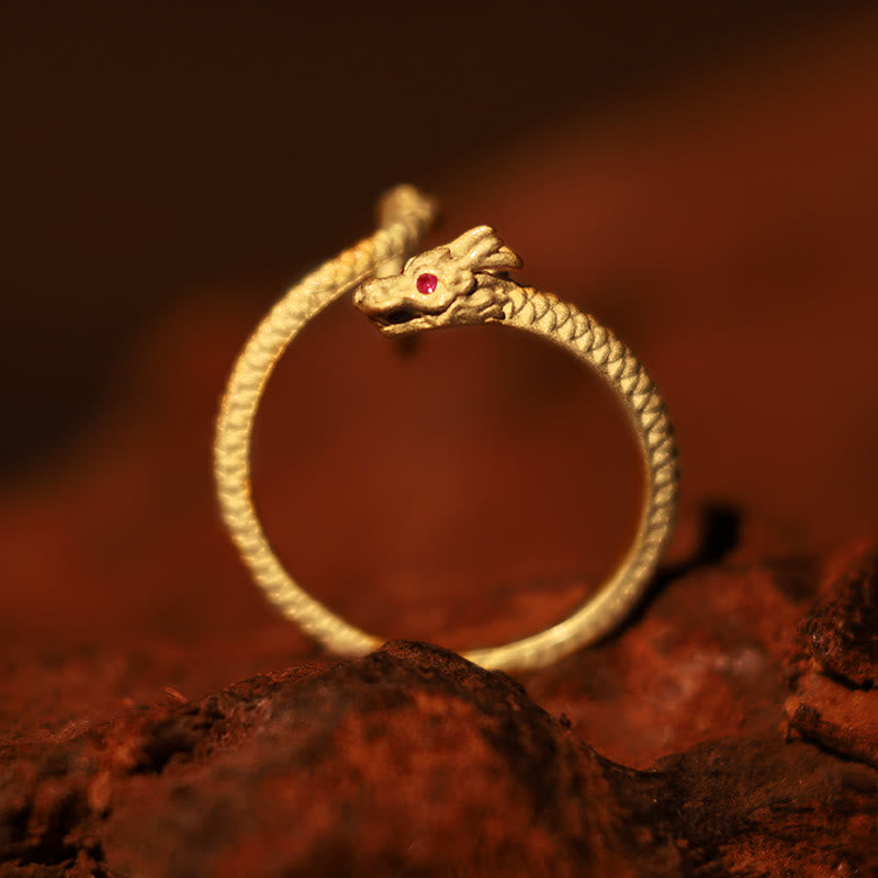 Adjustable 925 Sterling Silver Dragon Luck Protection Ring