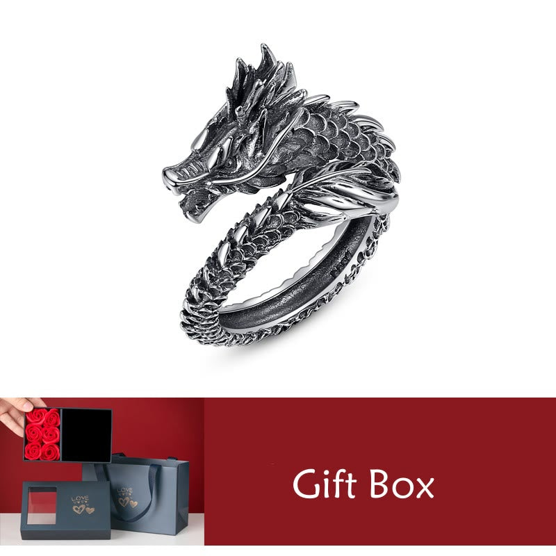 Adjustable 925 Sterling Silver Dragon Success Protection Ring