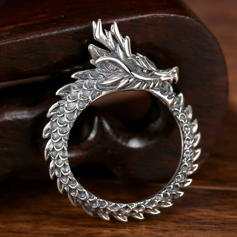 Adjustable 925 Sterling Silver Dragon Success Protection Ring
