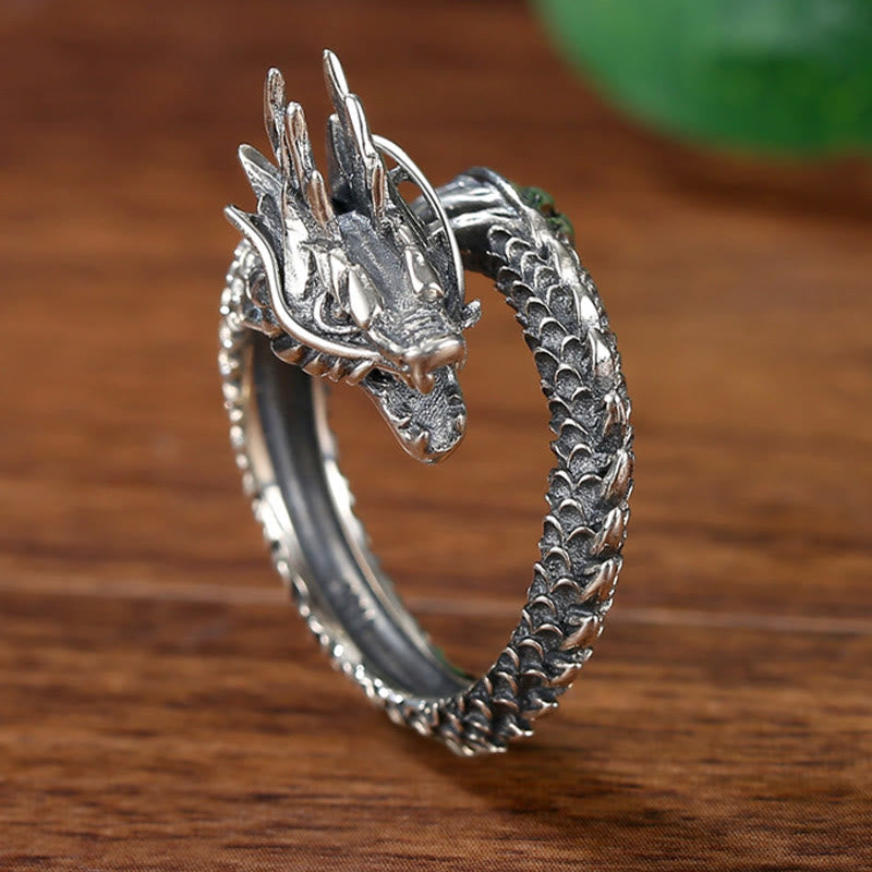 Adjustable 925 Sterling Silver Dragon Success Protection Ring