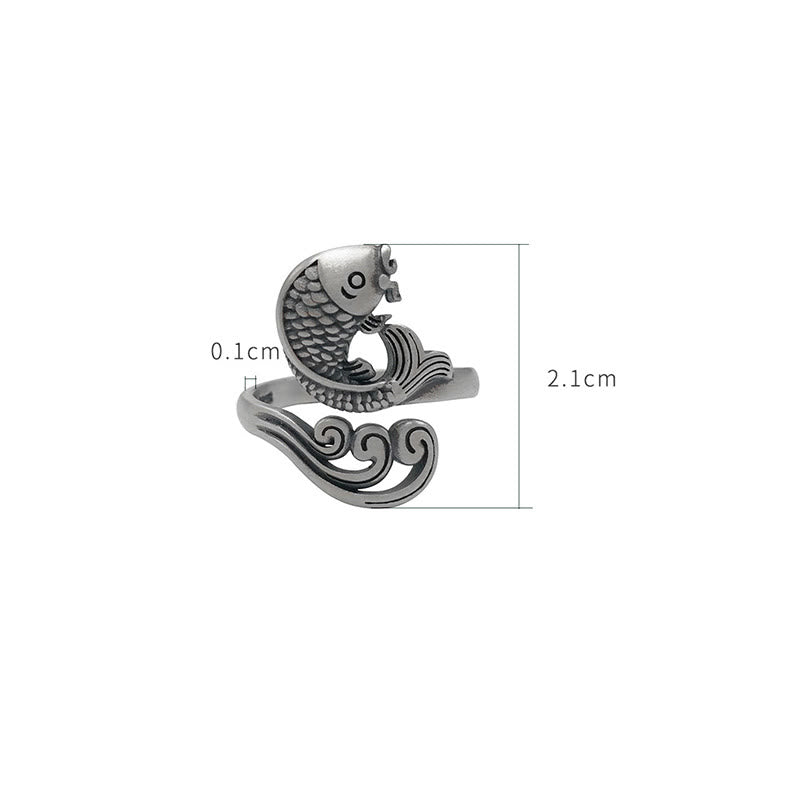 Adjustable 925 Sterling Silver Koi Fish Luck Prosperity Ring