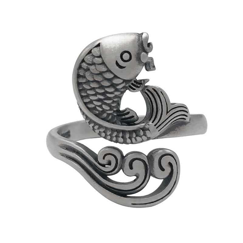 Adjustable 925 Sterling Silver Koi Fish Luck Prosperity Ring