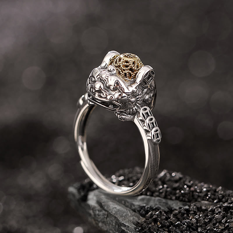 Adjustable 925 Sterling Silver PiXiu Copper Coin Wealth Ring