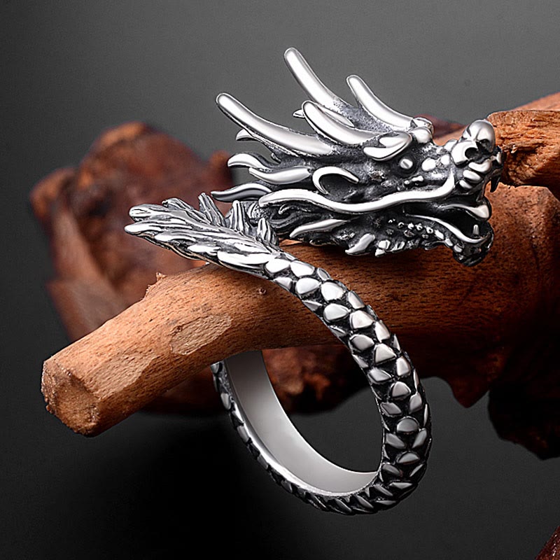 Adjustable 990 Silver Dragon Ring Luck Protection Strength