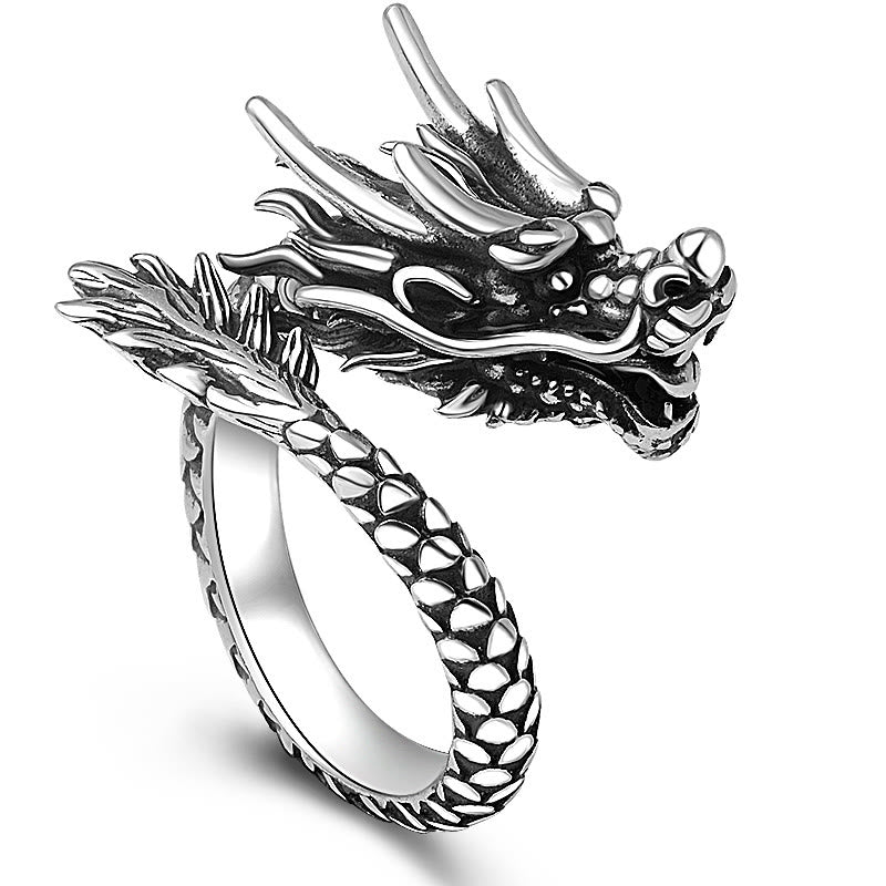Adjustable 990 Silver Dragon Ring Luck Protection Strength