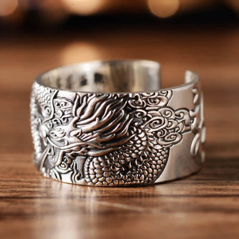 Adjustable 999 Sterling Silver Dragon Protection Success Ring