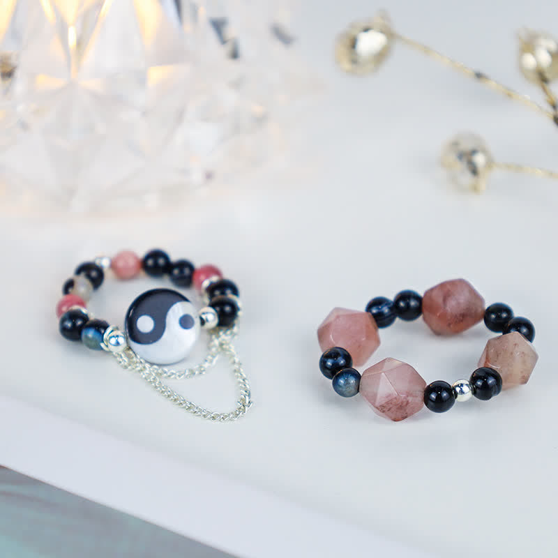Adjustable Agate Yin Yang Symbol Balance Luck Ring