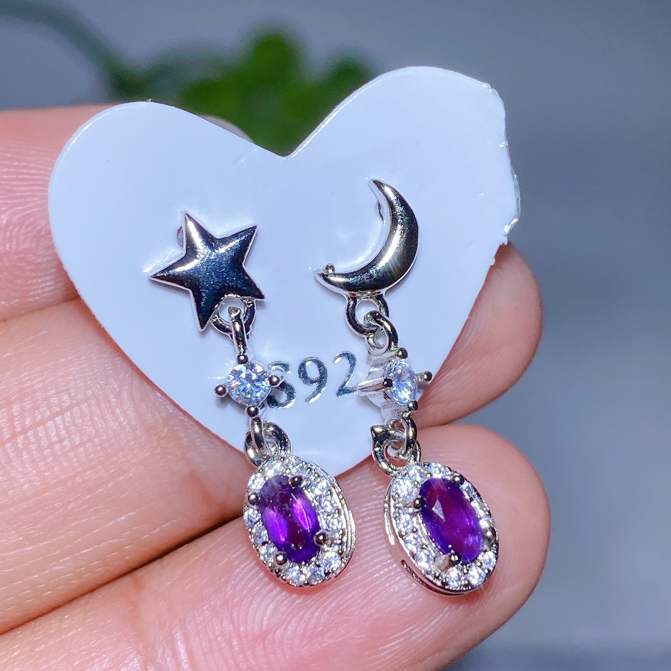Adjustable Amethyst Crystal Ear Stud Earrings for Healing
