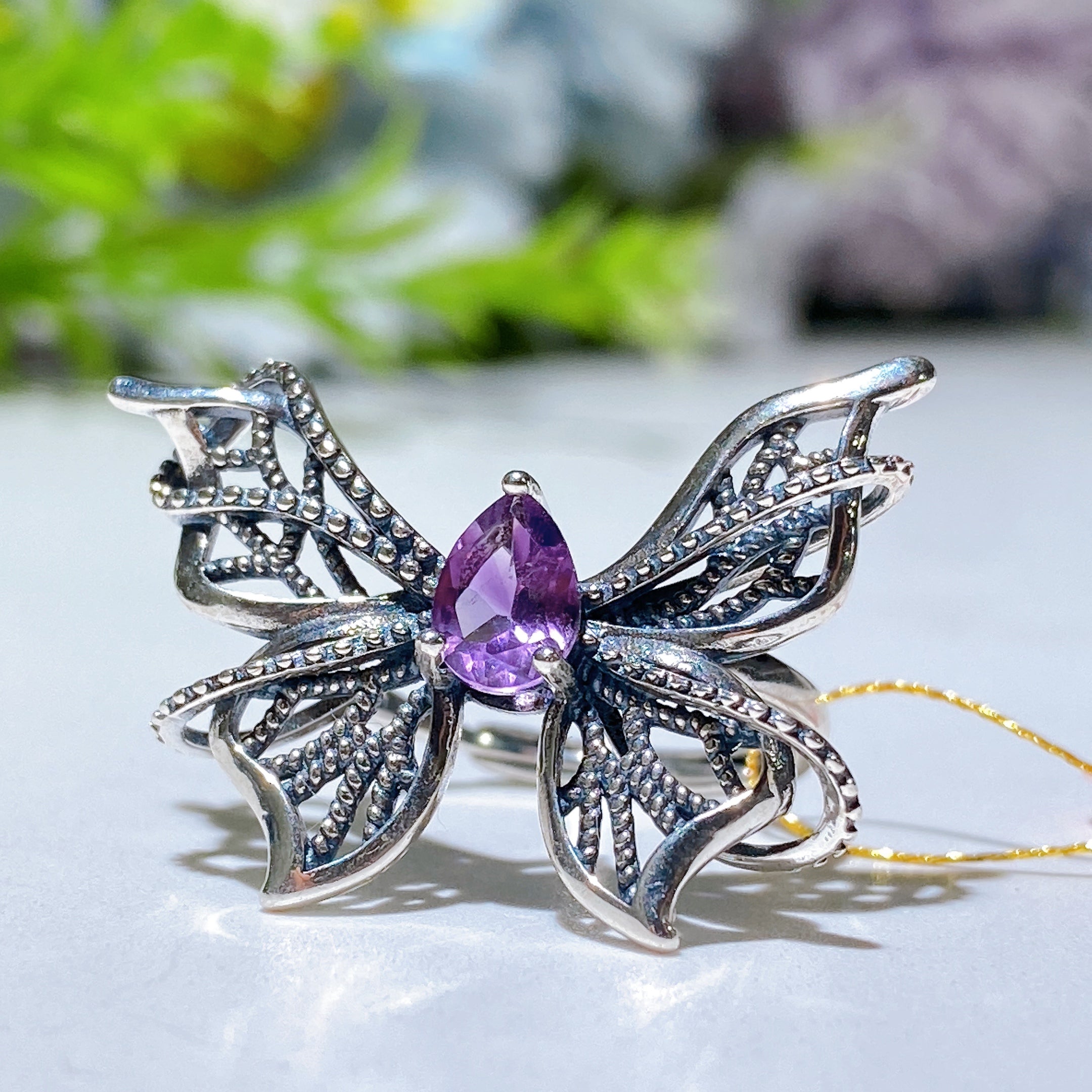 Adjustable Amethyst Crystal Healing Ring for Women