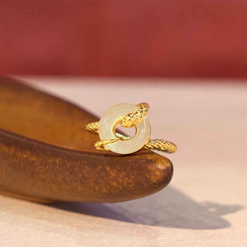 Adjustable Chalcedony Peace Buckle Snake Ring 925 Sterling Silver