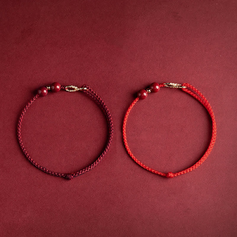 Adjustable Cinnabar Red String Bracelet Anklet with 14K Gold