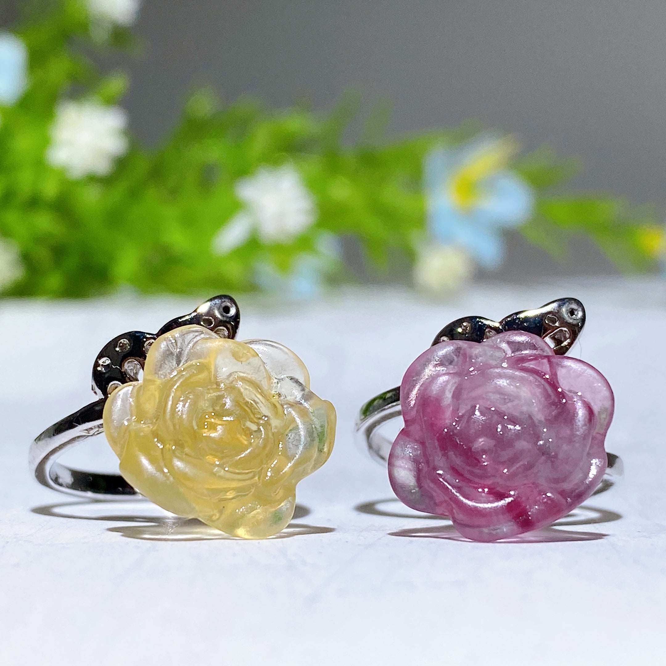 Adjustable Colorful Fluorite Flower Ring for Healing Energy
