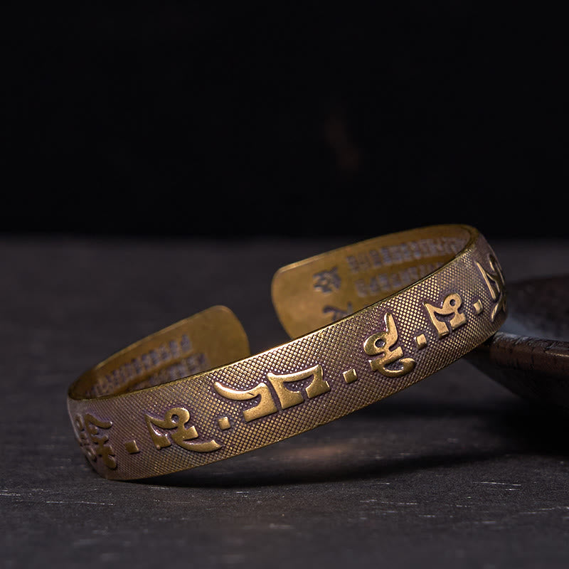Adjustable Copper Om Mani Padme Hum Bracelet with Heart Sutra Engraving