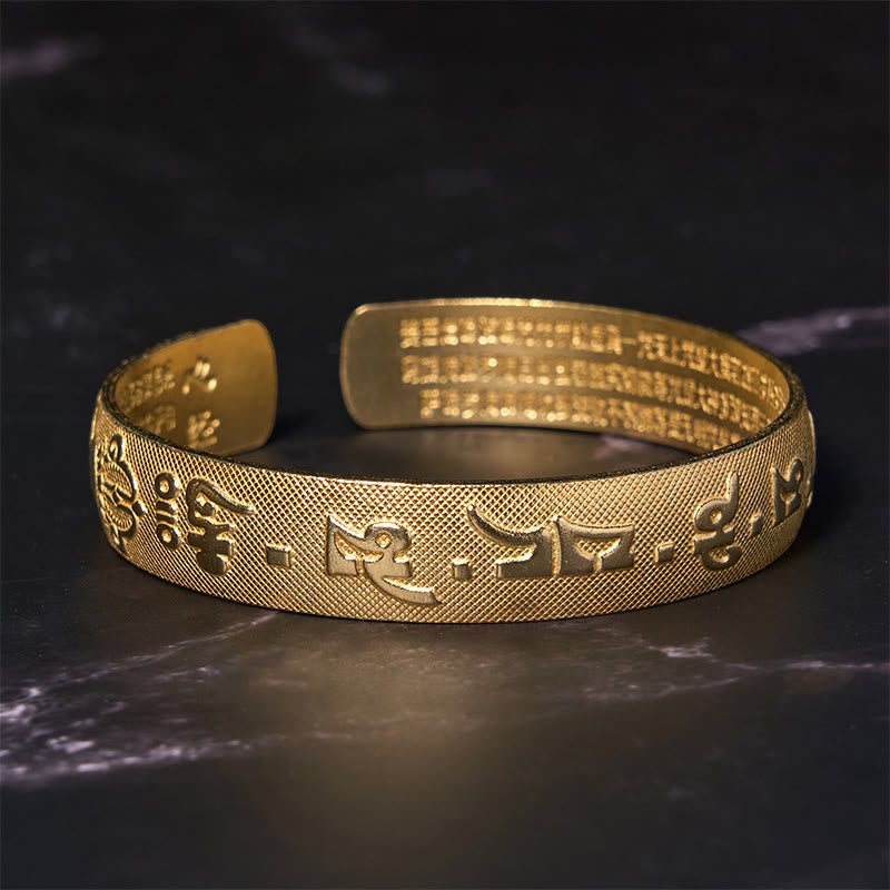 Adjustable Copper Om Mani Padme Hum Bracelet with Heart Sutra Engraving