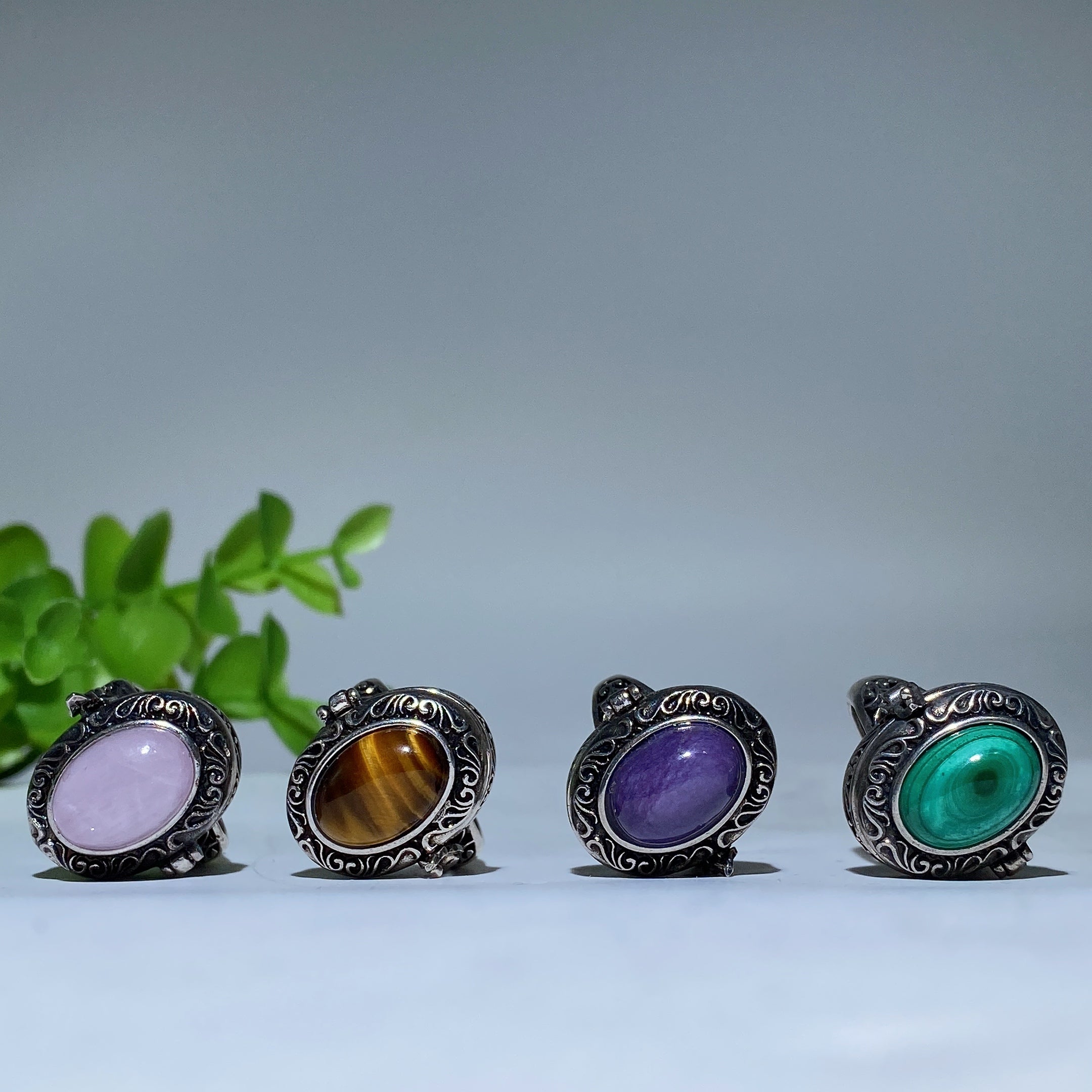 Adjustable Crystal Healing Ring With Genuine Gemstones